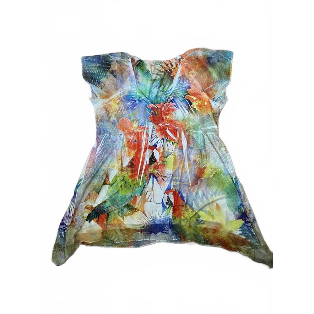 One World Flowy Tropical Flowers Parrots Top Size XL